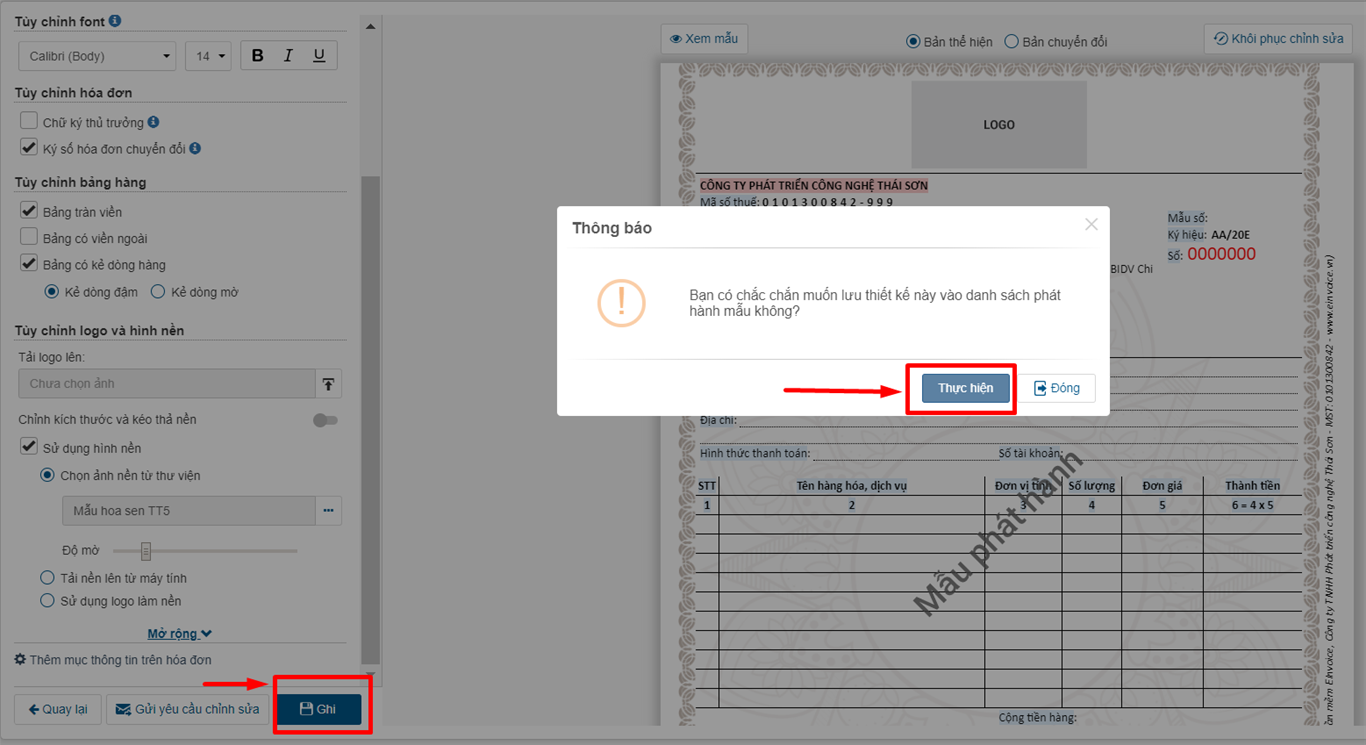 Nếu đồng ý, bạn nhấn ô “Thực hiện” là xong