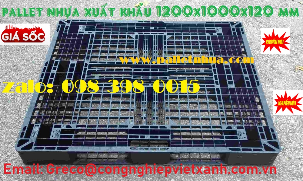 Pallet nhựa đen dùng trong xuất khẩu - 1200x1000x120 mm