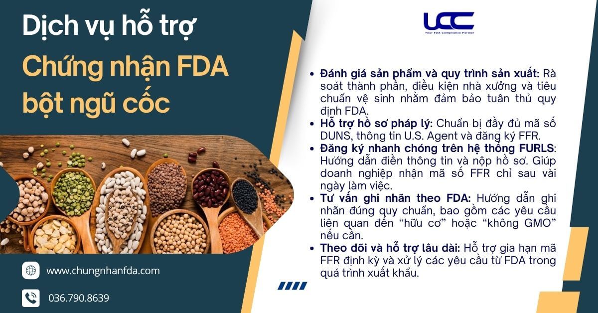 UCC Việt Nam- Hỗ trợ tư vấn chứng nhận FDA cho bột ngũ cốc