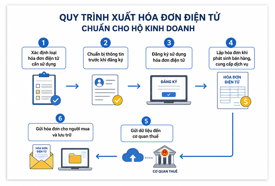 Quy trình 06 bước xuất hóa đơn điện tử cho hộ kinh doanh.