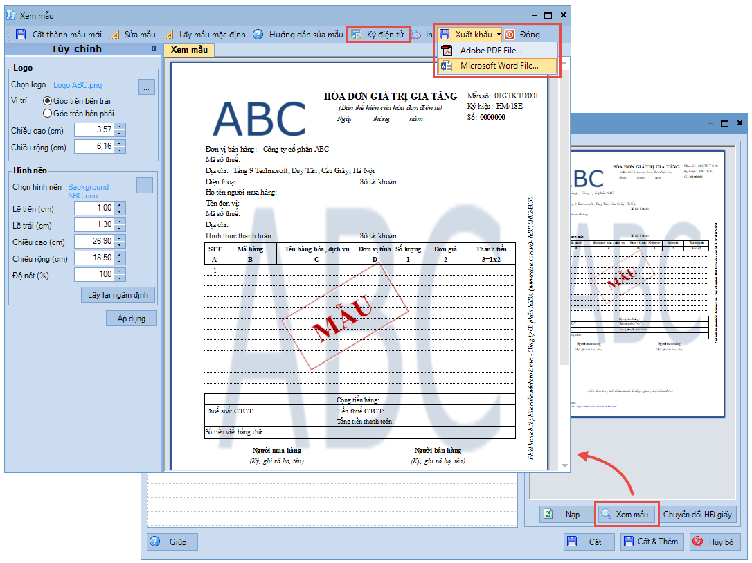 Lập mẫu hóa đơn
