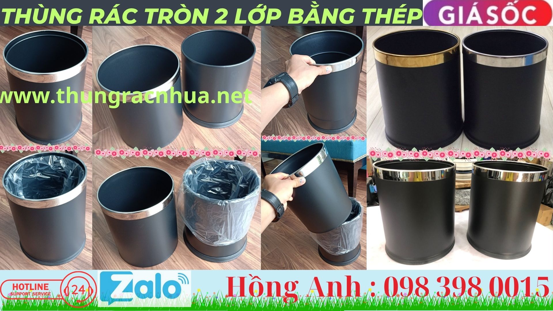 Thùng rác tròn 2 lớp không nắp bằng thép
