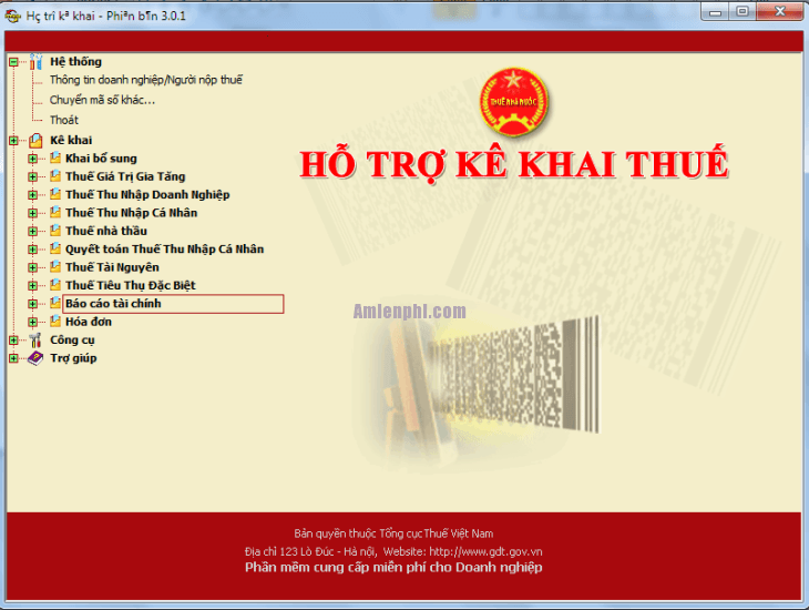 Giao diện hiển thị của Phần mềm hỗ trợ kê khai (HTKK).