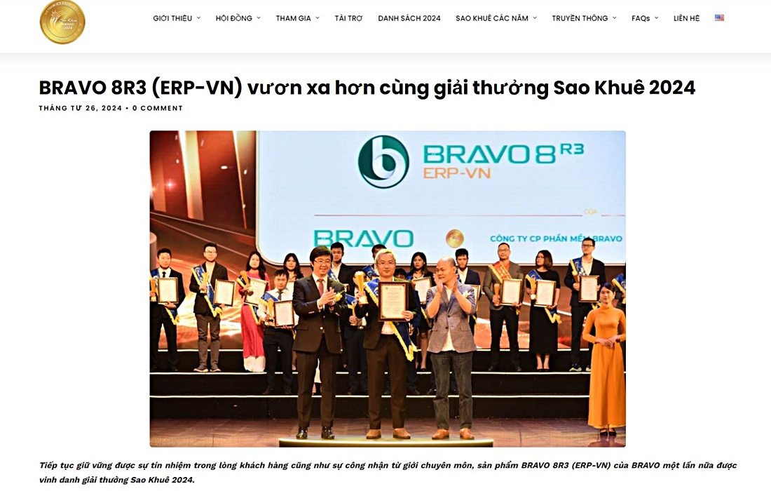 Giaithuongsaokhue: BRAVO 8R3 (ERP-VN) vươn xa hơn cùng giải thưởng Sao Khuê 2024