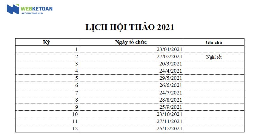 Lịch hội thảo cập nhật chính sách thuế 2021