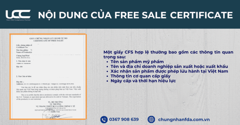 Nội dung của Free Sale Certificate mỹ phẩm xuất khẩu