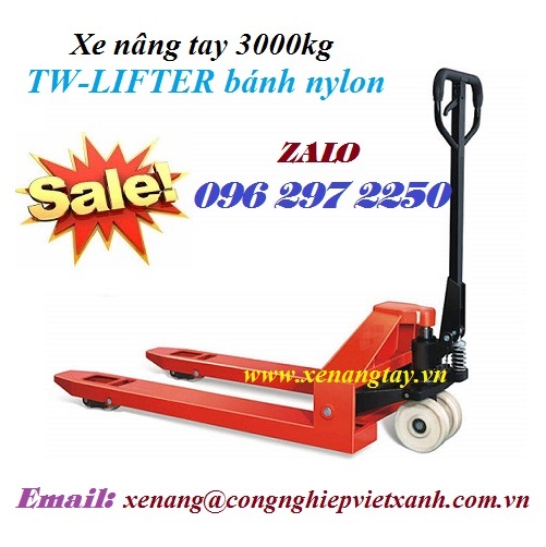 Xe nâng tay 3000kg bánh ni-lông