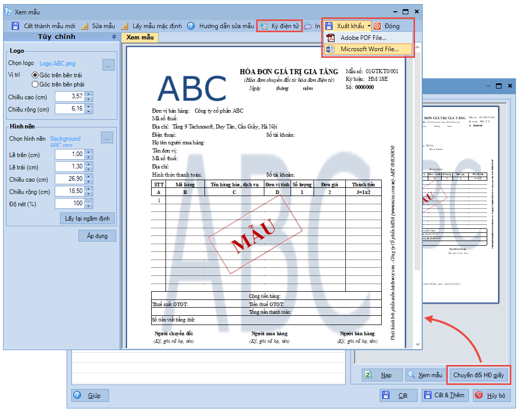 Lập mẫu hóa đơn