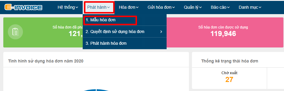 Chọn chức năng “Phát hành” hóa đơn