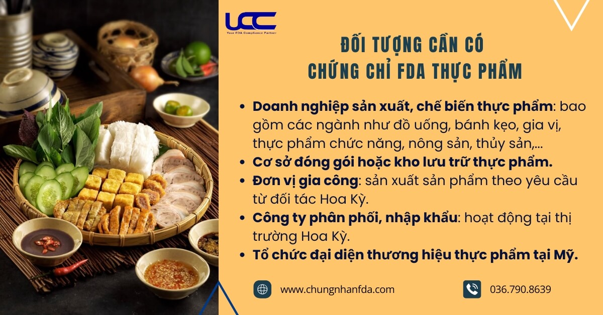 Các đối tượng bắt buộc phải có chứng nhận FDA thực phẩm nếu muốn xuất hàng sang Mỹ