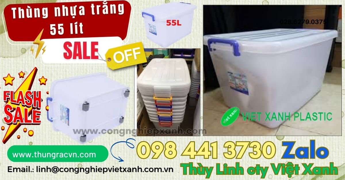 Thùng nhựa trắng đa năng 55 lít