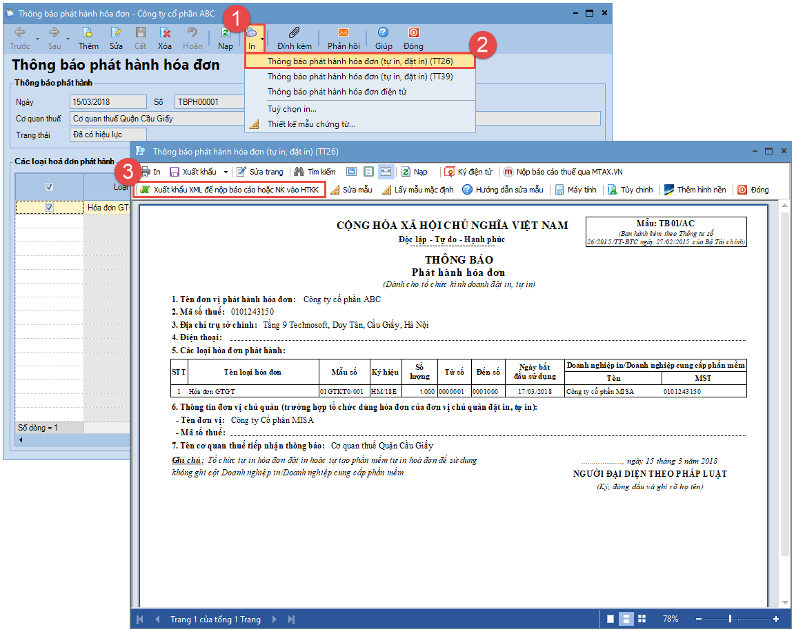 Lập thông báo phát hành hóa đơn điện tử